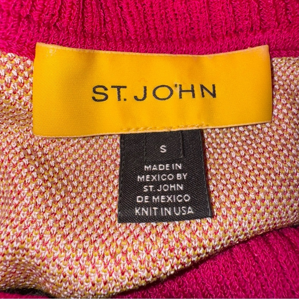 St John Santana Knit‎ Zip Jacket Pink Yellow Stripe Wool Blend Size S dopamine - Picture 4 of 7